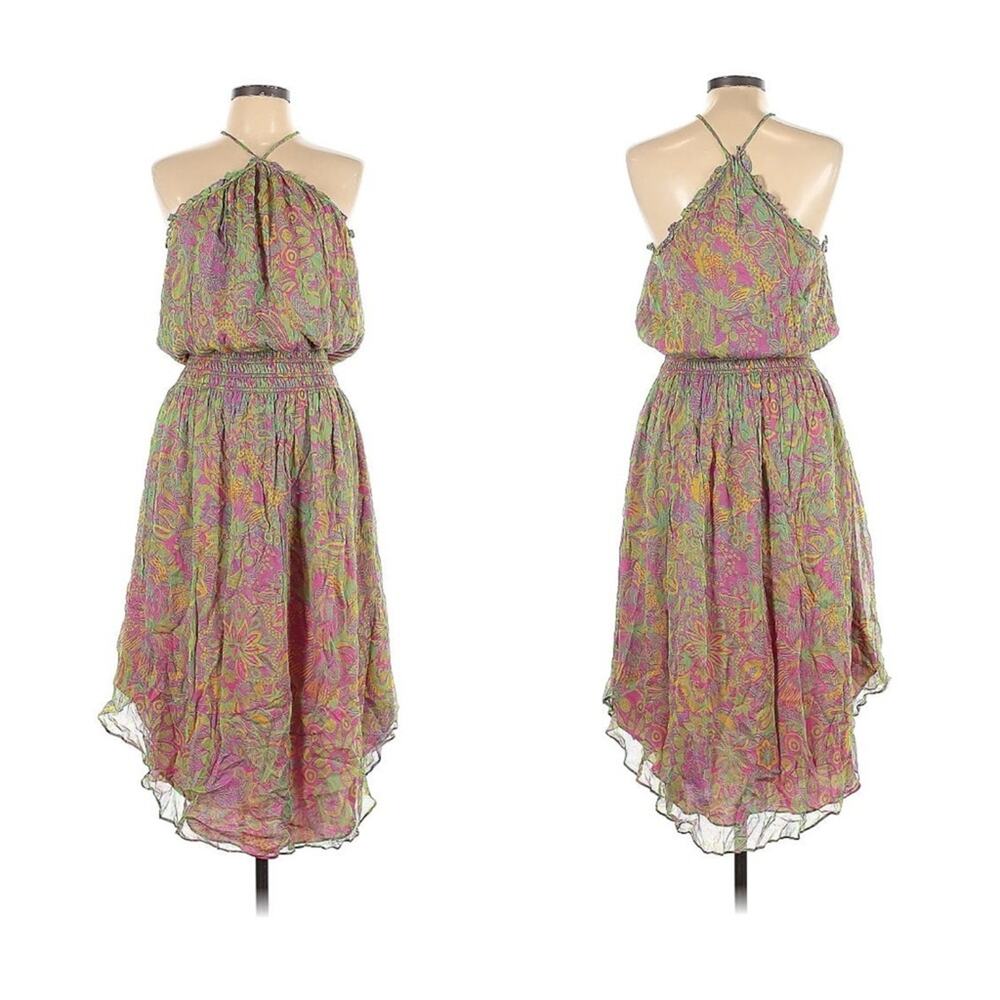 NWT Ramy Brook Printed Chloe Dress WOMENS SIZE LARGE green pink maxi $525